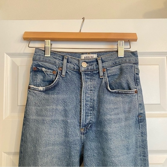 Agolde Riley High Rise Ripped Knee Revolve Straight Crop Distressed Jean Size 23 - Picture 6 of 7